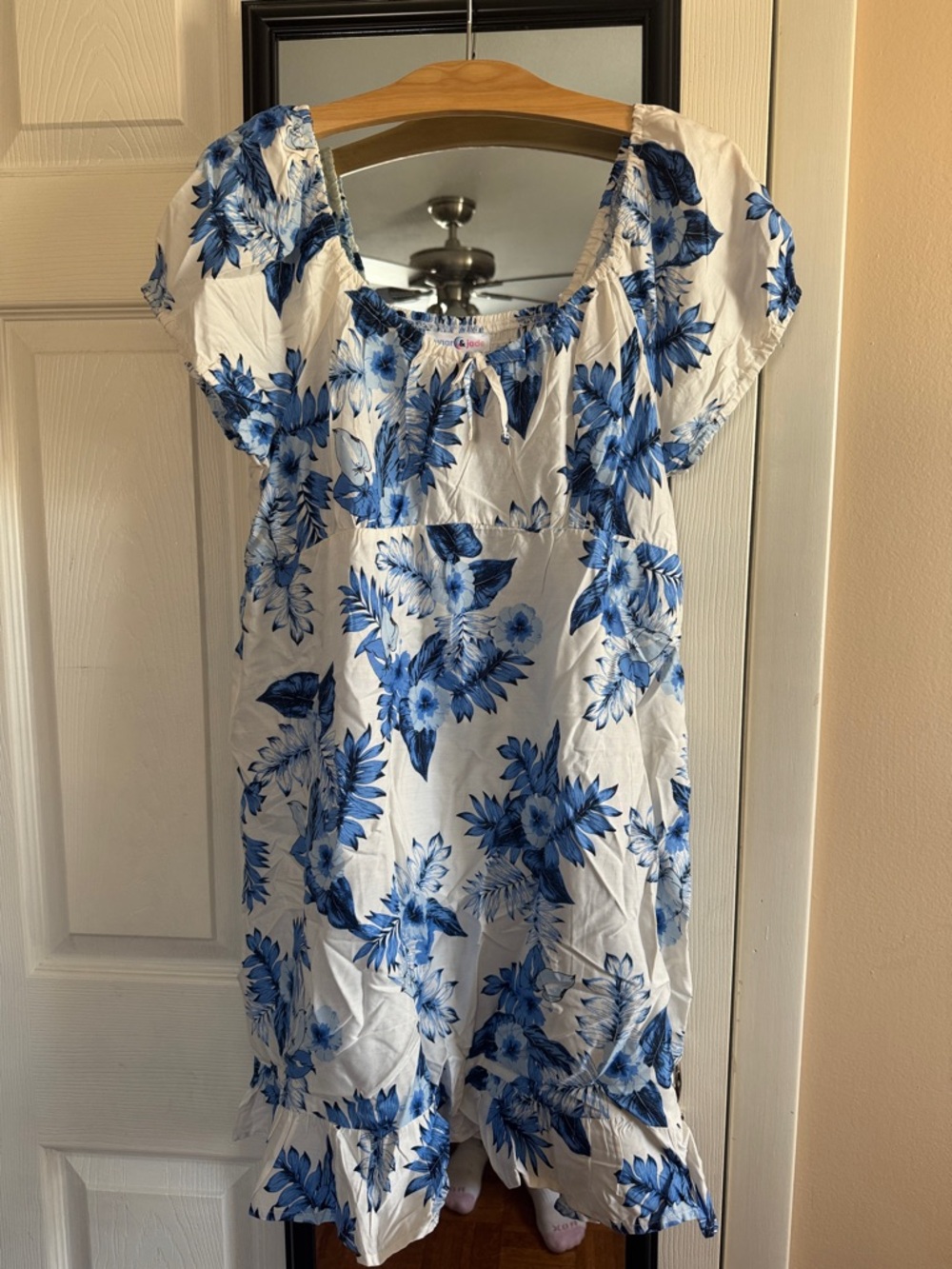 White & Blue Floral Girls' Dress